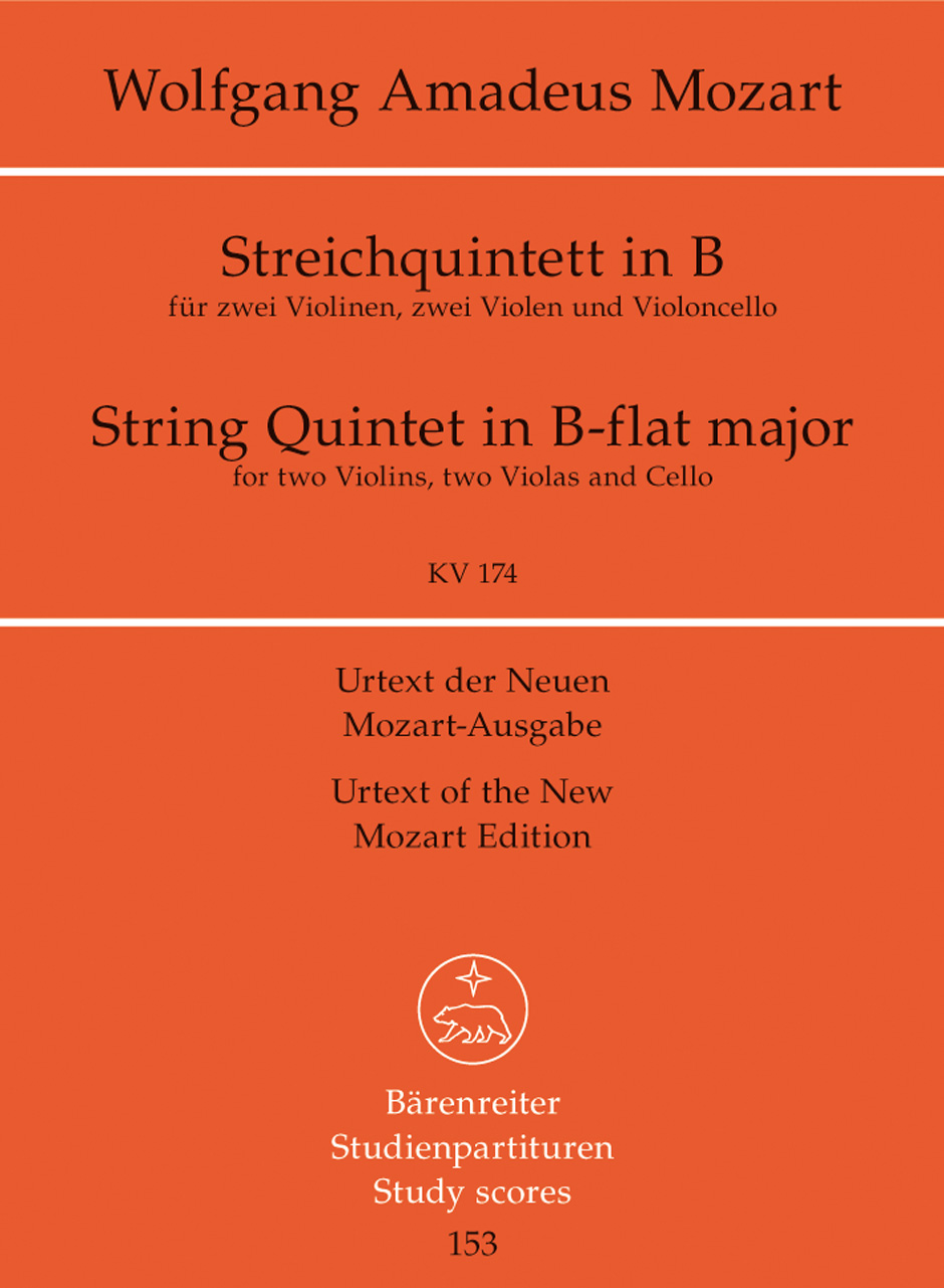 MOZART, W,A, - STREICHQUINTETT IN B KV 174 STUDIENPARTITUR URTEXT (ERNST HESS)