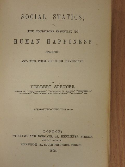 Herbert Spencer - Social Statics [antikvár]