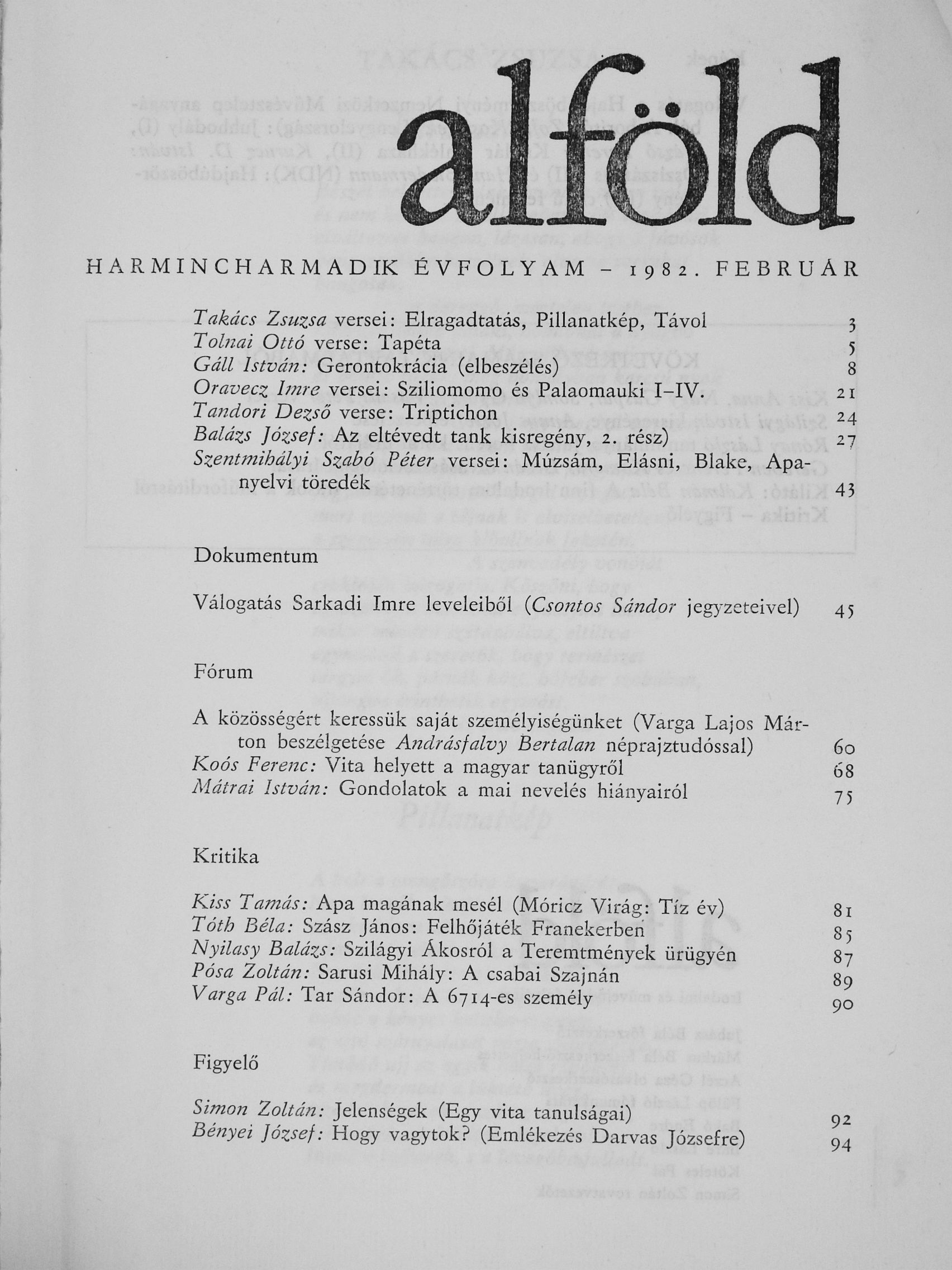 Gáll István - Alföld 1982/2. [antikvár]
