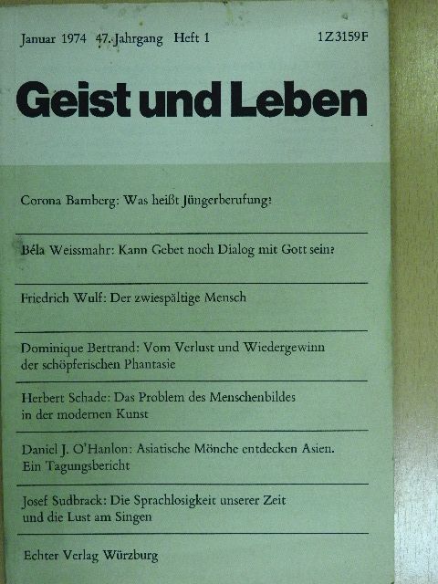 Béla Weissmahr - Geist und Leben Januar 1974 [antikvár]