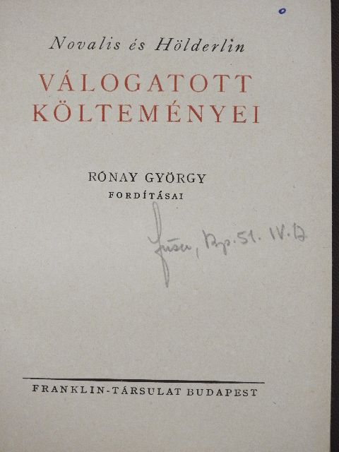 Hölderlin - Novalis és Hölderlin válogatott költeményei [antikvár]