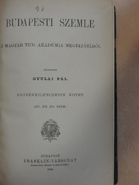 Havass Rezső - Budapesti Szemle 79. kötet 211-213. szám [antikvár]