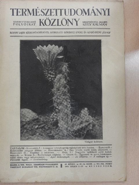 Bogdánffy Ödön - Természettudományi Közlöny 1933. július 1-15. [antikvár]