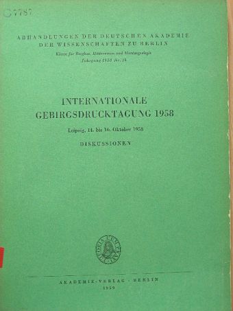 B. Schwarz - Internationale Gebirgsdrucktagung 1958 [antikvár]