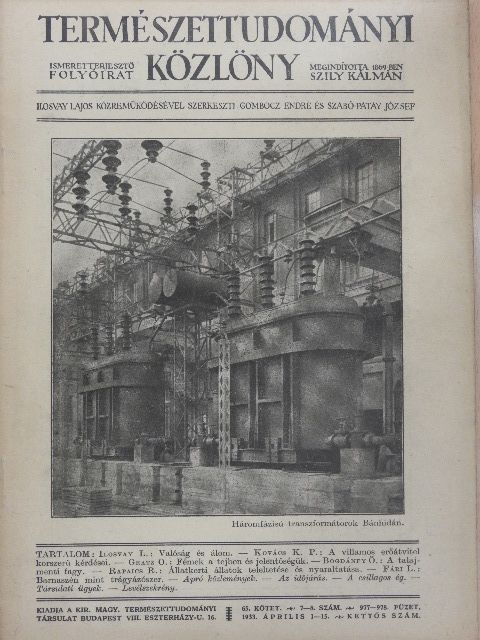 Bogdánffy Ödön - Természettudományi Közlöny 1933. április 1-15. [antikvár]