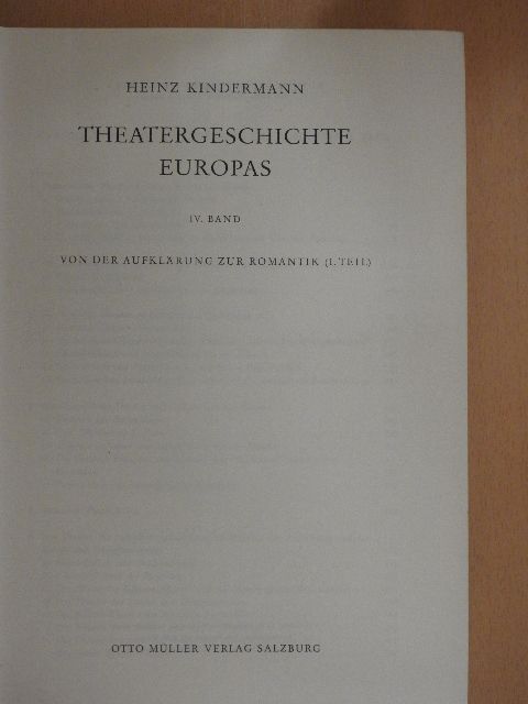 Heinz Kindermann - Theatergeschichte Europas IV. (töredék) [antikvár]