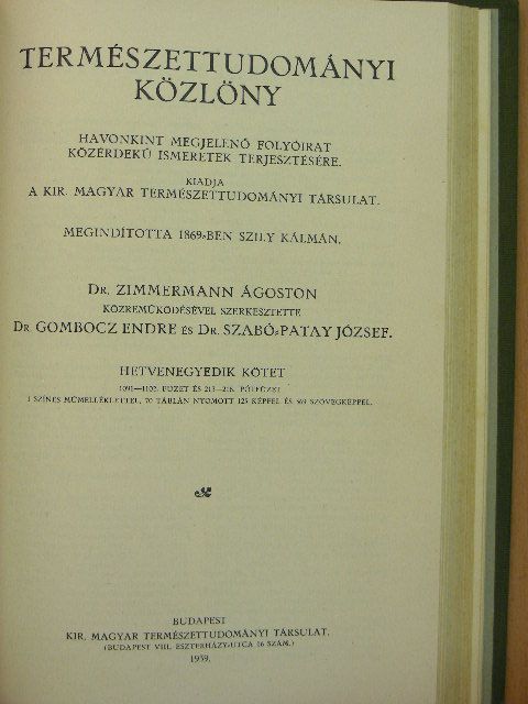 Aczél M. - Természettudományi Közlöny 1939. január-december/Pótfüzetek a Természettudományi Közlönyhöz 1939. január-december [antikvár]
