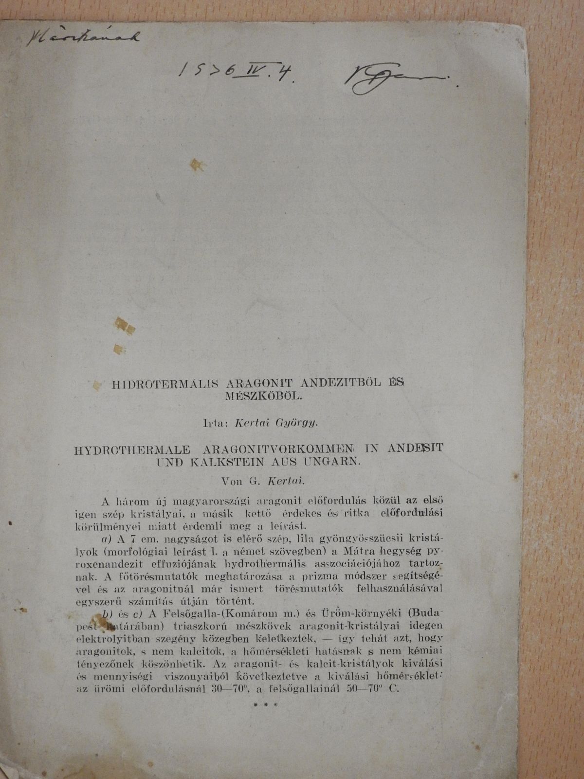 Kertai György - Hidrotermális aragonit andezitből és mészkőből (dedikált példány) [antikvár]