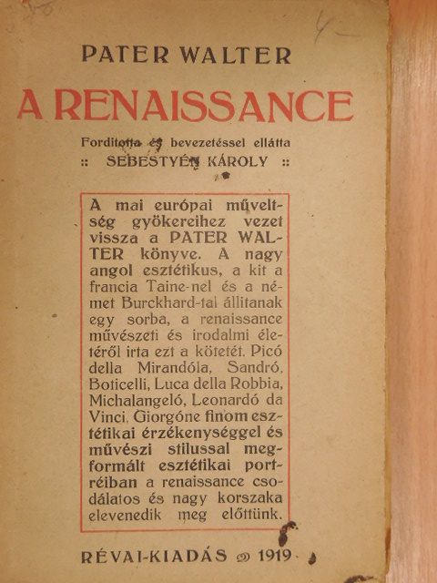 Páter Walter - A renaissance [antikvár]