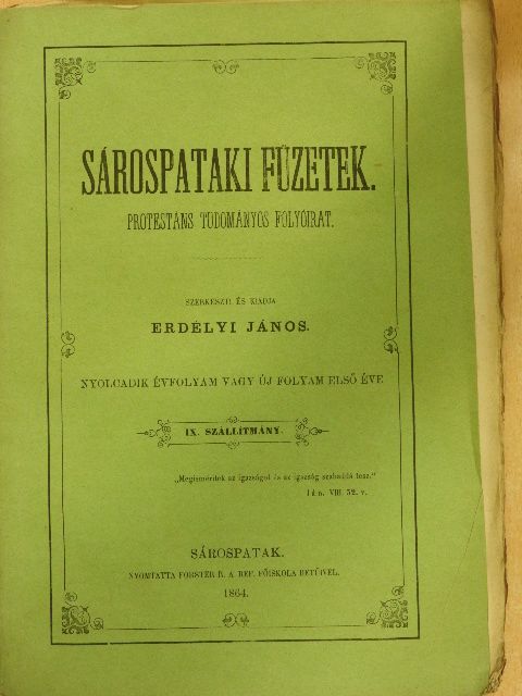 G. L. - Sárospataki Füzetek 1864/IX. [antikvár]