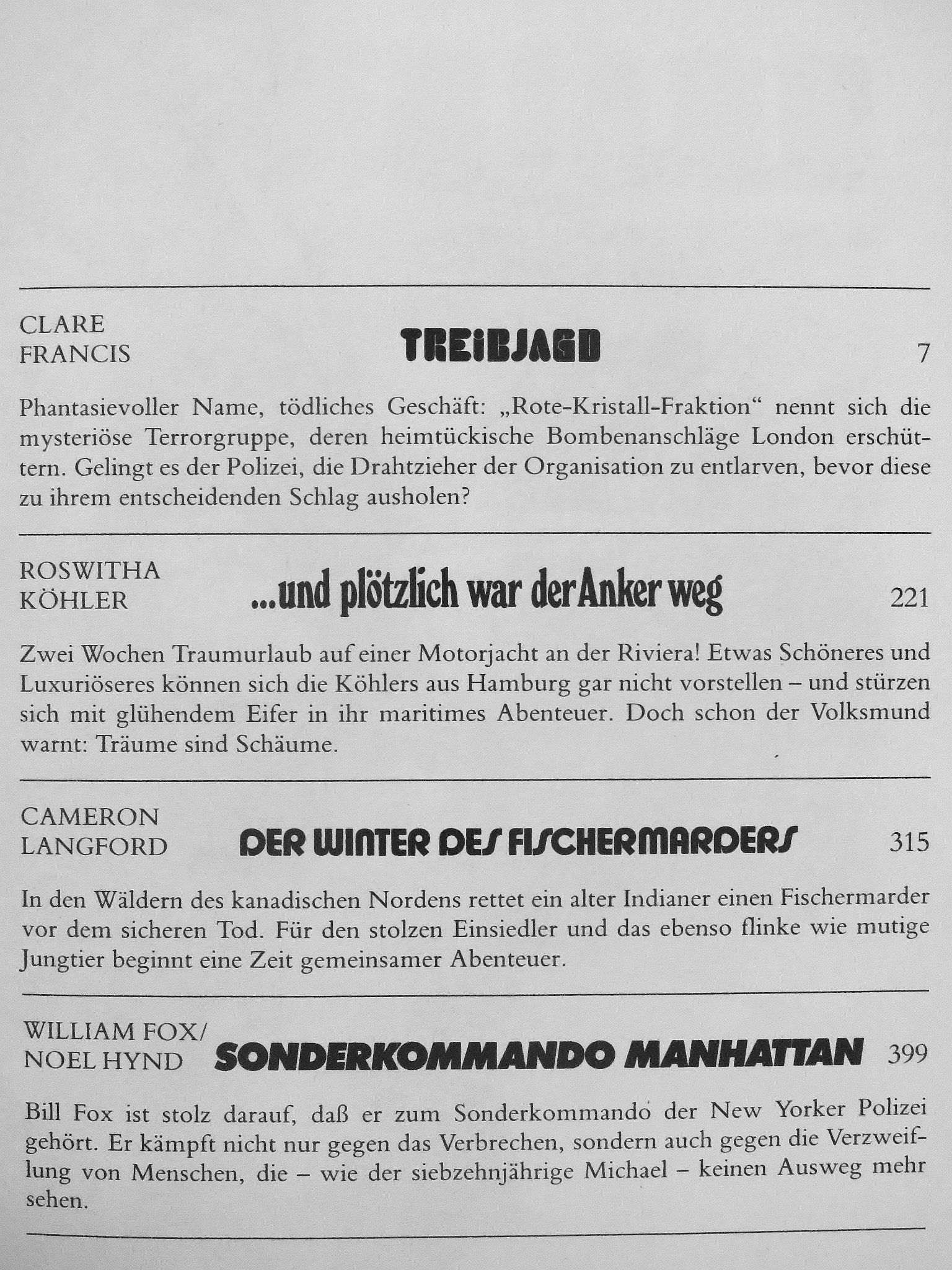 Cameron Langford - Treibjagd/...und plötzlich war der Anker weg/Der Winter des Fischermarders/Sonderkommando Manhattan [antikvár]