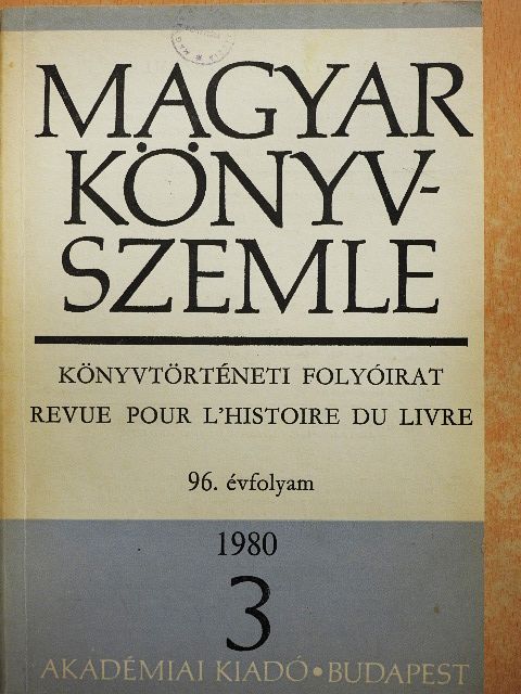 Csapodiné Gárdonyi Klára - Magyar Könyvszemle 1980/3. [antikvár]