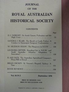 Brian Dickey - Journal of the Royal Australian Historical Society September 1978 [antikvár]