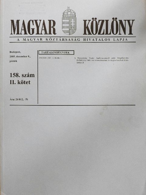 Magyar Közlöny 2005. december 9. II. [antikvár]