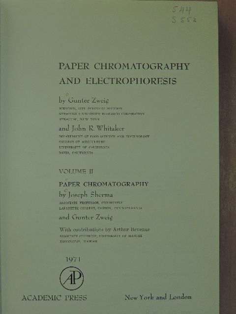 Gunter Zweig - Paper Chromatography and Electrophoresis II. (töredék) [antikvár]