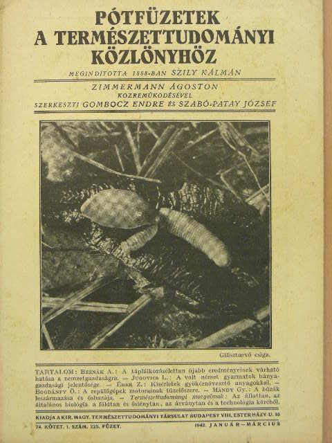 Bogdánfy Ö. - Pótfüzetek a Természettudományi Közlönyhöz 1942. január-március [antikvár]