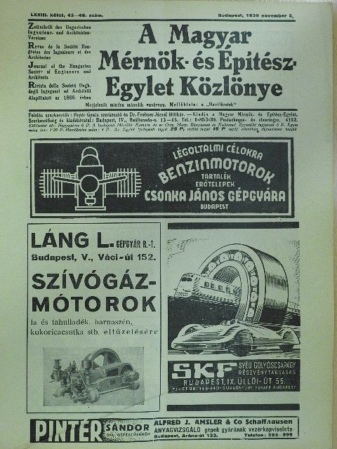 Jendrassik Aladár - A Magyar Mérnök- és Építész-Egylet Közlönye 1939. november 5. [antikvár]