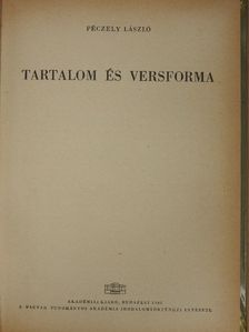 Péczely László - Tartalom és versforma [antikvár]