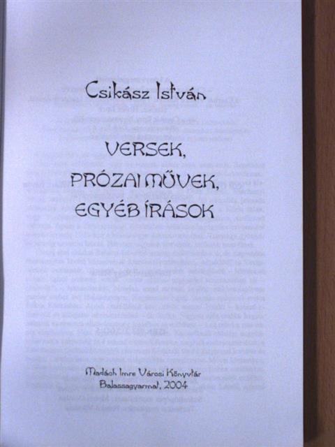 Csikász István - Versek, prózai művek, egyéb írások [antikvár]
