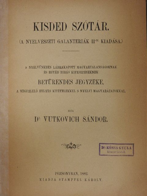 Dr. Vutkovich Sándor - Kisded szótár [antikvár]