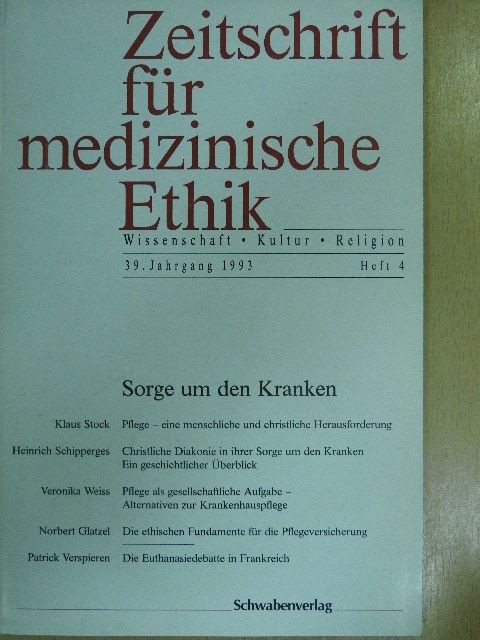 Heinrich Schipperges - Zeitschrift für medizinische Ethik 1993/4 [antikvár]
