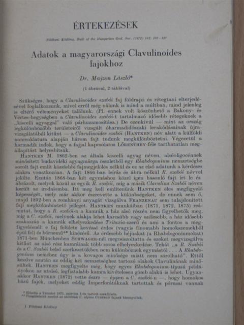 Dr. Majzon László - Adatok a magyarországi Clavulinoides fajokhoz [antikvár]