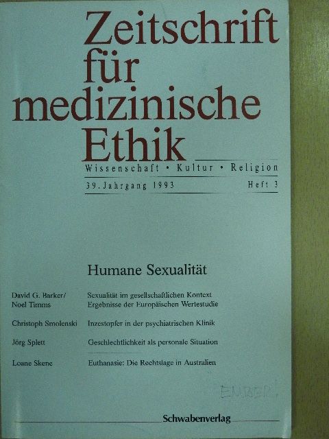 Christoph Smolenski - Zeitschrift für medizinische Ethik 1993/3 [antikvár]
