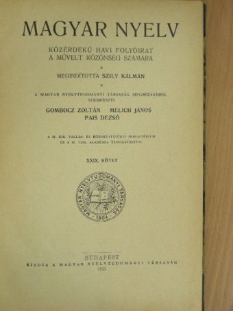 Ádám Imre - Magyar Nyelv 1933. január-december [antikvár]