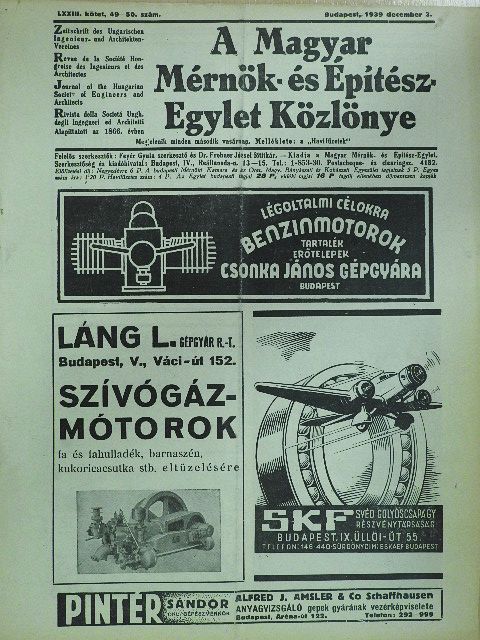 Stefániai Richárd - A Magyar Mérnök- és Építész-Egylet Közlönye 1939. december 3. [antikvár]