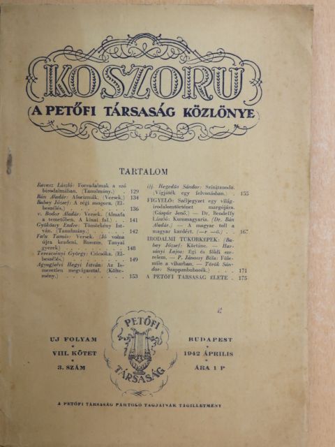 Agyagfalvi Hegyi István - Koszoru 1942. április [antikvár]