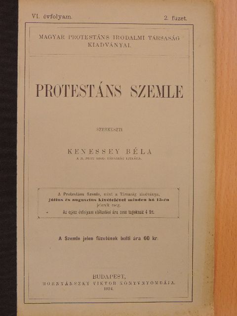Pokoly József - Protestáns Szemle 1894/2. [antikvár]