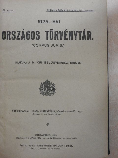 Dinnyés Lajos - 1925. évi Országos Törvénytár [antikvár]