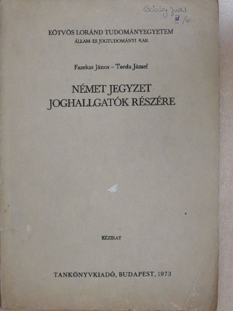 Fazekas János - Német jegyzet joghallgatók részére [antikvár]