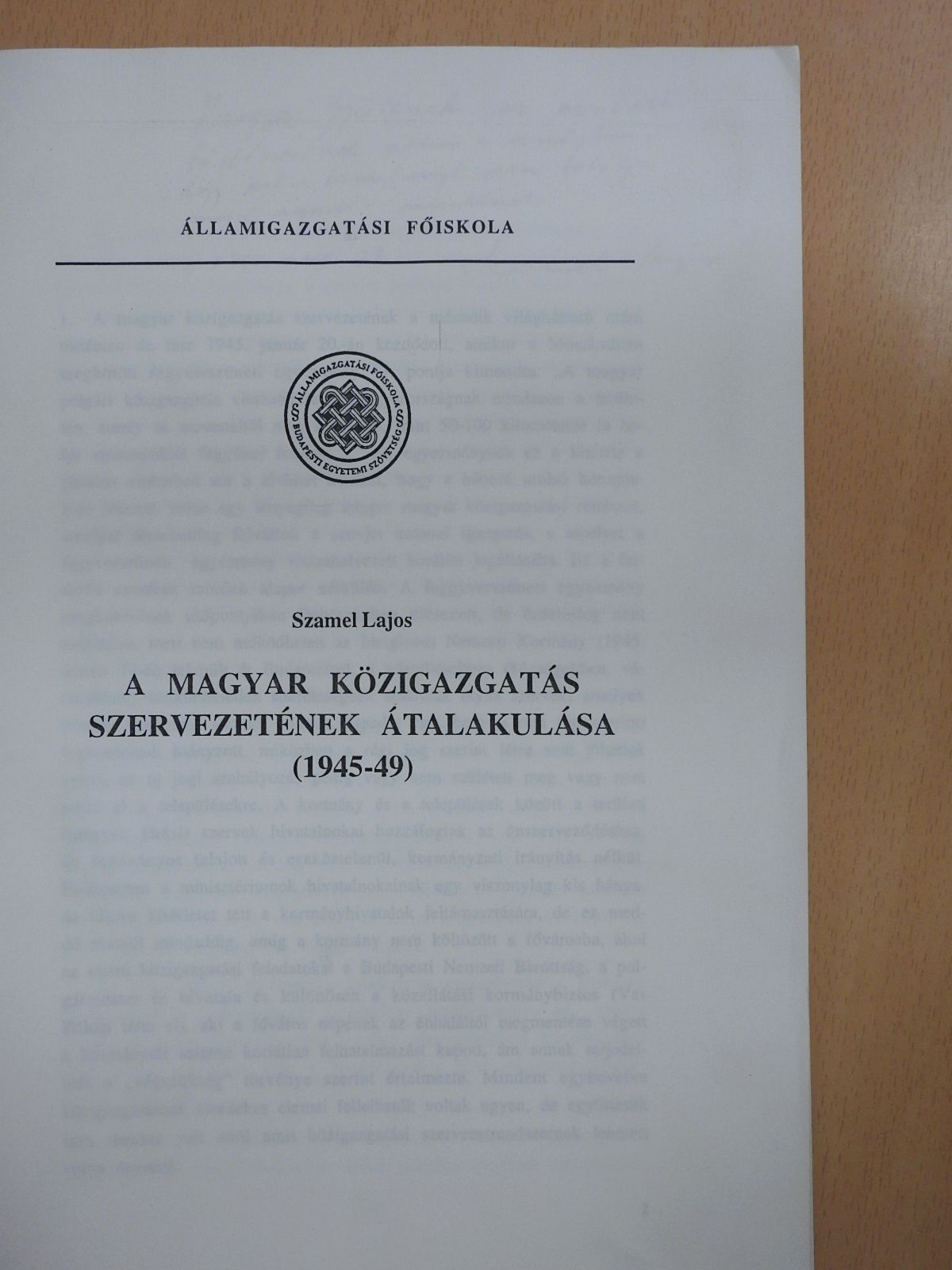 Szamel Lajos - A magyar közigazgatás szervezetének átalakulása (dedikált példány) [antikvár]