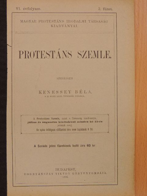 Dr. Szabó A. - Protestáns Szemle 1894/3. [antikvár]