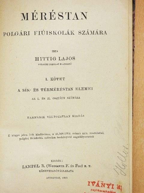 Hittig Lajos - Méréstan I. [antikvár]