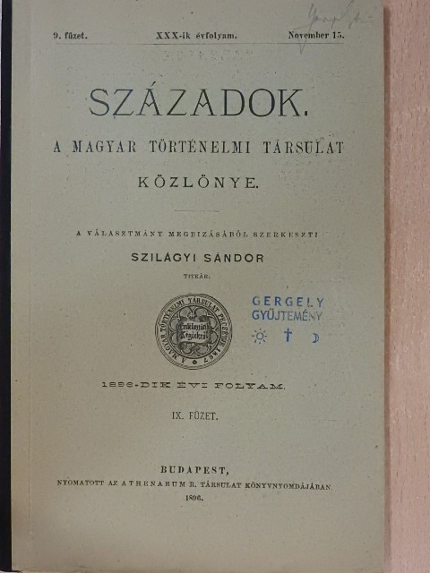 Á. A. - Századok 1896. november 15. [antikvár]