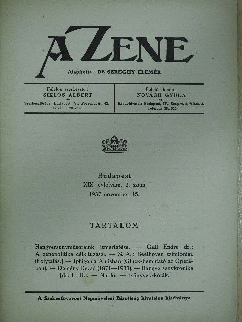 A Zene 1937. november 15. [antikvár]