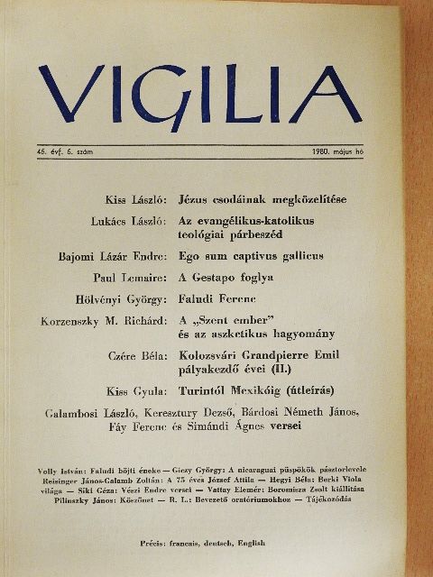 Bajomi Lázár Endre - Vigilia 1980. május [antikvár]