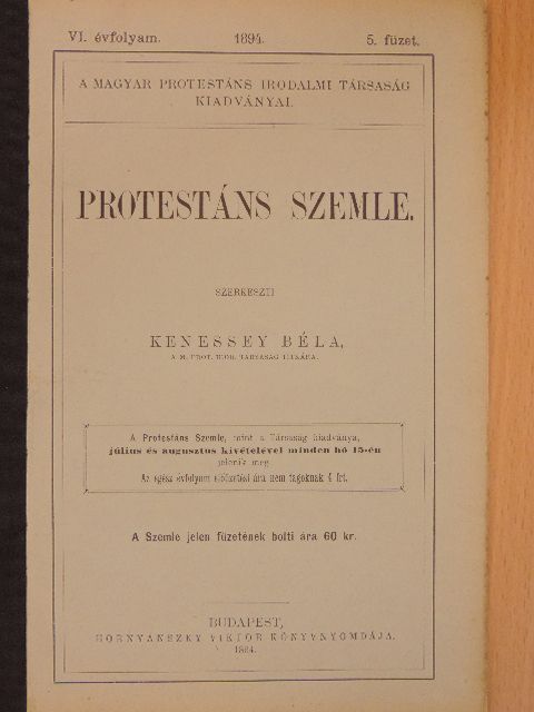 Dr. Horváth József - Protestáns Szemle 1894/5. [antikvár]