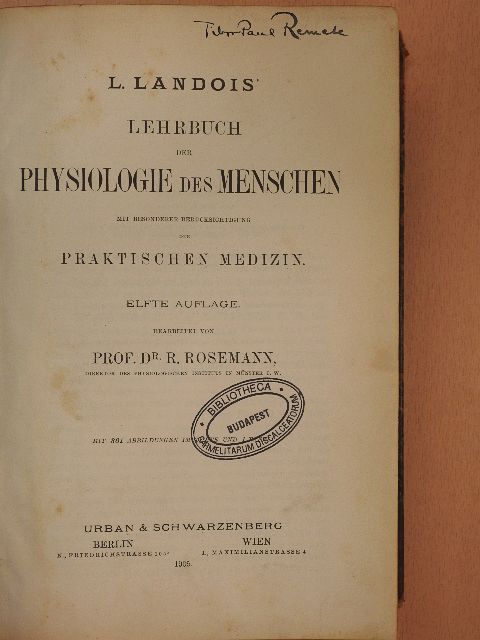L. Landois - Lehrbuch der Physiologie des Menschen [antikvár]