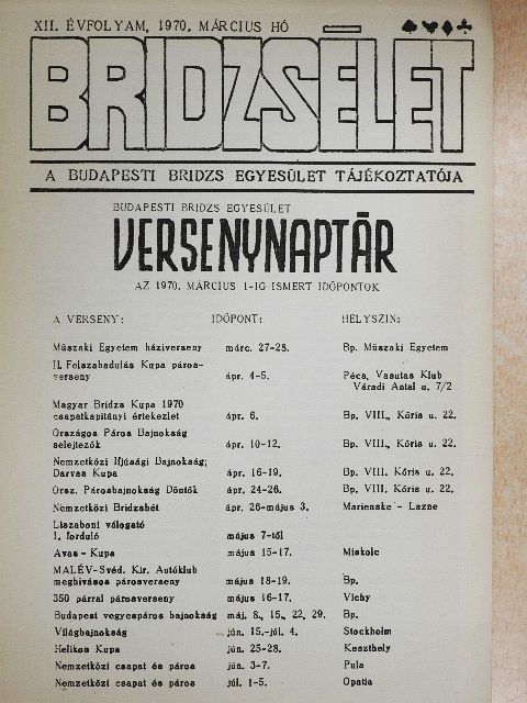 Bridzsélet 1970. március [antikvár]