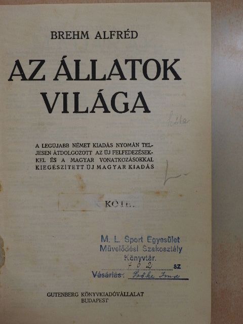 Brehm Alfréd - Brehm - Az állatok világa 10. [antikvár]