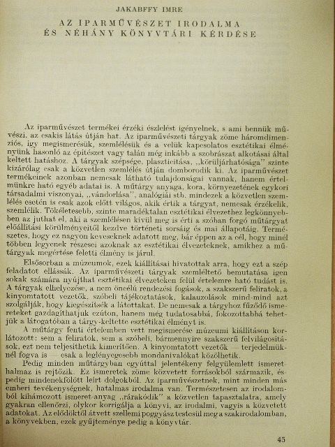 Jakabffy Imre - Az iparművészet irodalma és néhány könyvtári kérdése [antikvár]