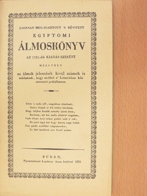 Újonnan meg-igazított 's bővített egyptomi álmoskönyv [antikvár]