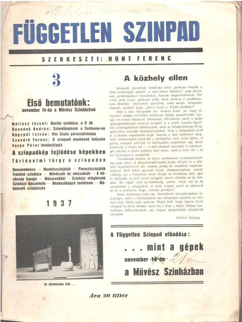 HONT FERENC - Független szinpad 3. szám [antikvár]