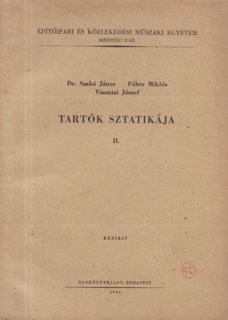 Dr. Szabó János, Fáber Miklós, Visontai József - Tartók Statisztikája II. [antikvár]