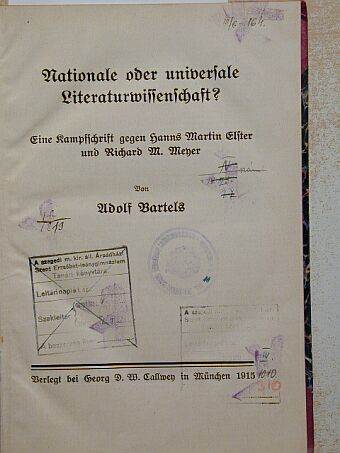 Adolf Bartels - Nationale oder Universale Literaturwissenschaft? (gótbetűs) [antikvár]