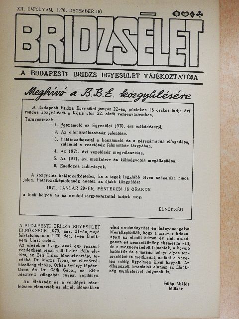 Bridzsélet 1970. december [antikvár]