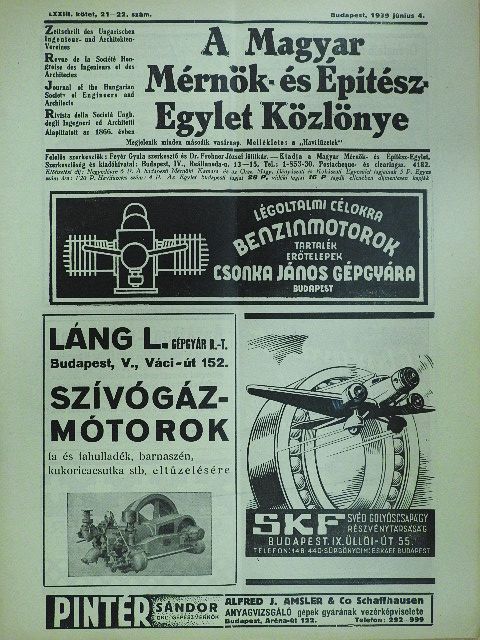A Magyar Mérnök- és Építész-Egylet Közlönye 1939. június 4. [antikvár]